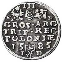 trojak 1585, Olkusz, odmiana z literami N-H po bokach Orła i Pogoni, Kurp. 185 R1, Gum. 713, drobn..