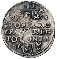 trojak 1586, Poznań, odmiana z rozetką pod popiersiem króla, Kurp. 202 R2, Gum. 718