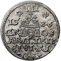 trojak 1586, Ryga, odmiana z małą głową króla, Kurp. 454 R1, ale nieco inna interpunkcja, Gum. 814..