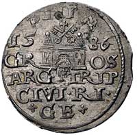 trojak 1586, Ryga, odmiana z małą głową króla, Kurp. 454 R1, Gum. 814, ładnie zachowany