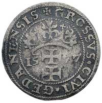grosz oblężniczy 1577, Gdańsk, Kurp. 343 R2, Gum. 775, moneta wybita w Gdańsku podczas oblężenia m..
