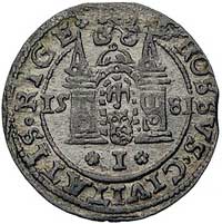 grosz 1581, Ryga, odmiana z pełną datą po bokach herbu Rygi, Kurp. 427 R1, Gum. 808