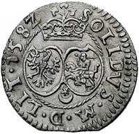 szeląg 1582, Wilno, Kurp. 266 R, Gum. 746, moneta z końca blachy, umyta, ale ładnie zachowana