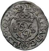 szeląg 1586, Olkusz, odmiana z literami N-H po bokach korony, Kurp. 54 R1, Gum. 678