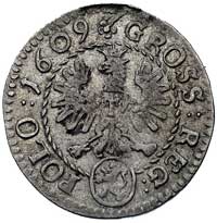 grosz 1609, Kraków, ciekawsza odmiana z herbem Lewart w owalnej tarczy, Kurp. 373 R, Gum. 947