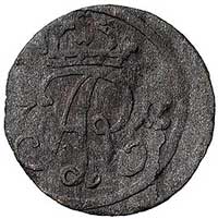 szeląg 1715, Gdańsk, Merseb. -, Kam. 29 R5, T.6, moneta niecentrycznie wybita, rzadka