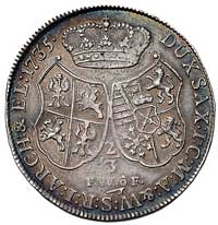 2/3 talara (gulden) 1735, Drezno, Kam. 1358 R1, Dav. 830, ładny egzemplarz ze starą patyną