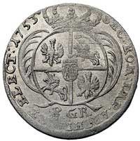 dwuzłotówka (8 groszy) 1753, Lipsk, odmiana bez liter E-C pod tarczą herbową, Kam. 849 R2, Merseb...