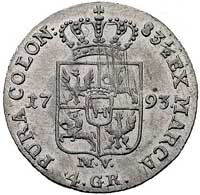 złotówka 1793, Warszawa, Plage 301, minimalnie justowana, ładna moneta