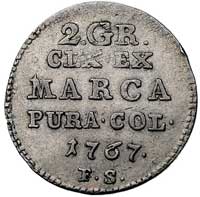 2 grosze srebrne (półzłotek) 1767, Warszawa, odmiana ze zwężoną do dołu tarczą herbową, Plage 245