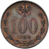 100 marek (bez nazwy) 1922, Józef Piłsudski, Parchimowicz P-166 a, wybito 60 sztuk, miedź, 7.86 g,..
