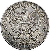 5 złotych 1934, Głowa kobiety, wklęsły napis PRÓBA, nienotowana, nakład nieznany, srebro, 8,80 g, ..