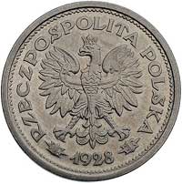 1 złoty 1928, Nominał w wieńcu z liści dębowych, pod cyfrą 1 wypukły napis PRÓBA, Parchimowicz P-1..
