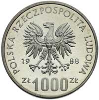 1000 złotych 1988, Jadwiga, wypukły napis PRÓBA, Parchimowicz P-495 a, mimo wybicia 2500 sztuk bar..