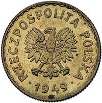 1 złoty 1949, na rewersie wklęsły napis PRÓBA, Parchimowicz P-215 b, mosiądz, 6.72 g, wybito 100 s..