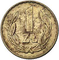 1 złoty 1957, na rewersie wklęsły napis PRÓBA, Parchimowicz P-216 b, mosiądz, 6.67 g, wybito 100 s..