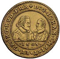 6 dukatów 1605, Złoty Stok, Aw: Popiersia dwóch książąt, poniżej data 1605, w otoku napis DG IOHAN..