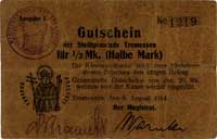Trzemeszno (Tremessen) - 1/2 marki i 1 marka 8.08.1914, Keller 404.a, łącznie 2 sztuki