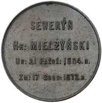 hr. Seweryn Mielżyński- medal pośmiertny 1871 r., Aw: Napis poziomy SEWERYN HR MIELŻYŃSKI. Rw: W w..