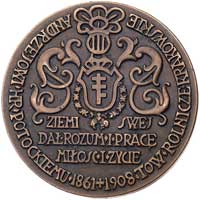 Andrzej Potocki- medal autorstwa L. Pugeta 1908 r., Aw: Głowa w prawo i niżej sygn., Rw: Tarcza z ..