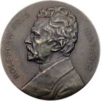 Bolesław Prus- medal autorstwa Cz. Makowskiego wybity w 1915 r., Aw: Popiersie pisarza i napis w o..