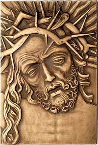 Głowa Chrystusa- autorstwa J. Aumillera 1926 r.; Głowa Chrystusa w koronie cierniowej na wprost, S..