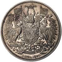 książę Otto Bismarck, medal autorstwa Oertela 1890 r., Aw: Popiersie w prawo i napis, Rw: Herb Bis..