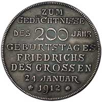 200-lecie urodzin Fryderyka Wielkiego- medal autorstwa Oertela 1912 r., Aw: Popiersia Fryderyka Wi..