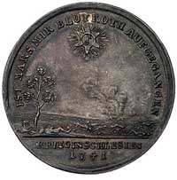 wojny śląskie 1741 r.- medal niesygnowany, Aw: Siedząca personifikacja Śląska przy trumnie cesarza..