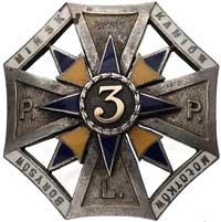 pamiątkowa, oficerska odznaka 3 Pułku Piechoty Legionów, dwuczęściowa, srebro, częściowo oksydowan..