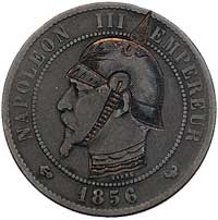 moneta szydercza - przeróbka 10 centimów z 1856 r z wyobrażeniem Napoleona III w pikelhaubie, co s..