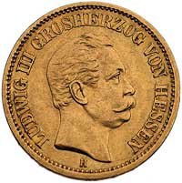 Ludwik III 1848-1877, 20 marek 1873 H, (Darmstadt), J. 214, Fr. 3783, złoto, 7.94 g
