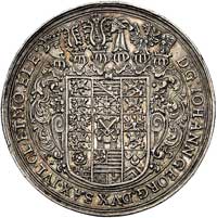 dwutalar (Schautaler wikariacki) 1619, Drezno, Aw: Książę na koniu i napis PRO LEGE ET GREGE, Rw: ..