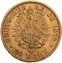 20 marek 1876 E, (Drezno), J. 262, Fr. 3841, złoto, 7.95 g