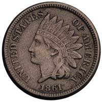 1 cent 1861, Filadelfia, typ Indian Head, rzadko spotykany w tym stanie zachowania