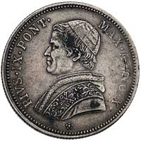 Pius IX 1846-1878, 50 baiocchi 1856, Bolonia, Berman 3310, rysy w tle, rzadkie