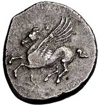 KORYNTIA-Korynt, stater IV w pne, Aw: Pegaz lecący w lewo, Rw: Głowa Ateny w hełmie korynckim w le..