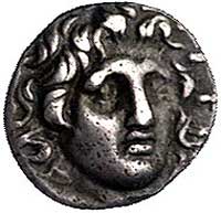 KARIA- Rodos, hemidrachma 125- 88 pne, Aw: Głowa Heliosa na wprost, Rw: We wklęsłym kwadracie róża..