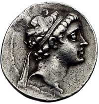 SYRIA- Antioch V Eupator 164-162 pne, tetradrachma, Aw: Głowa Antiocha w diademie na głowie, wokół..