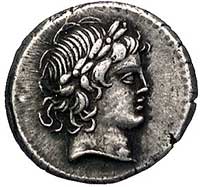 L. Censorinus 82 pne, denar, Aw: Głowa Apollina 