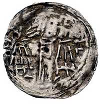 denar 1185/1190-1201, Aw: Dwie postacie z chorąg