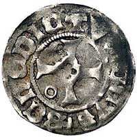Tąglin, przed 1381 r., wit, Aw: Strzała z kulkami na końcach i napis w otoku, Rw: Krzyż z małym kr..
