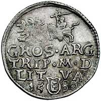 trojak 1580, Wilno, odmiana z III w owalnej tarczy pod popiersiem króla, Kurp. 281 R1, Gum. 752