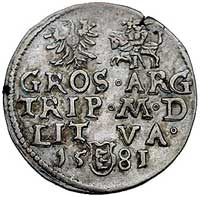 trojak 1581, Wilno, odmiana z III w owalnej tarczy pod popiersiem króla, Kurp. 291 R3, Gum. 753, T..