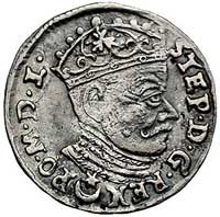 trojak 1581, Wilno, odmiana z herbem Leliwa pod popiersiem króla, Kurp. 295 R1, ale po dacie kropk..