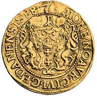 dukat 1588, Gdańsk, Kurp. 2269 R7, Fr. 10, T. 125, najrzadszy dukat gdański Zygmunta III, złoto, 3..
