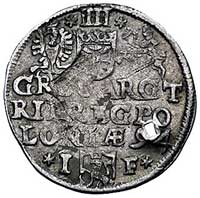 trojak 1594, Olkusz, Wal. LXIV 5 R3, Kurp. 735 R, wada blachy, dziura, ale rzadka moneta