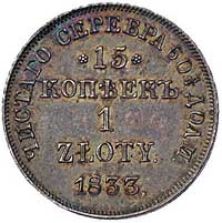 15 kopiejek = 1 złoty 1833, Petersburg, Plage 399, wyśmienity egzemplarz ze starą patyną