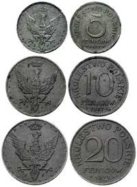 zestaw monet- 5, 10 i 20 fenigów 1917, Stuttgart, Parchimowicz 5.a, 6.a, 7.a, razem 3 sztuki