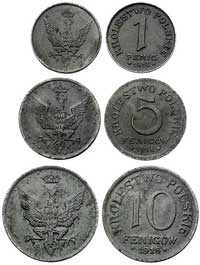 zestaw monet- 1, 5 i 10 fenigów 1918, Stuttgart, Parchimowicz 4.b, 5.b, 6.c, razem 3 sztuki